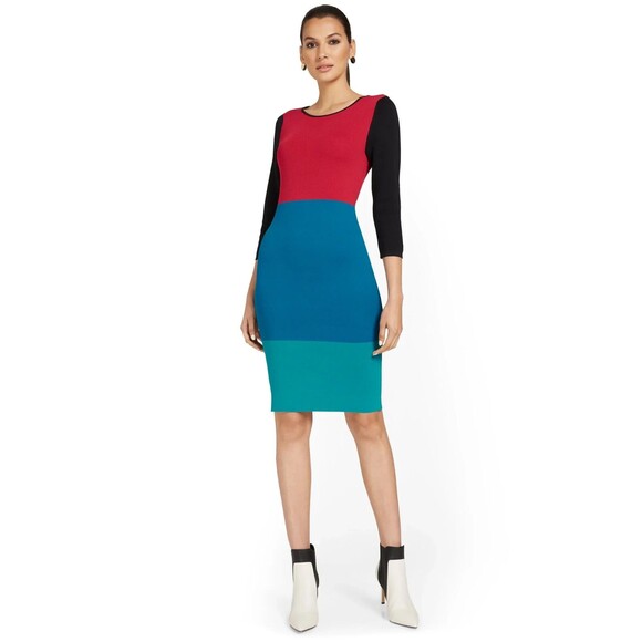 NWT New York & Company Sheath Dress Colorblock Ponte Knit Maximalist Womens M - Picture 1 of 16